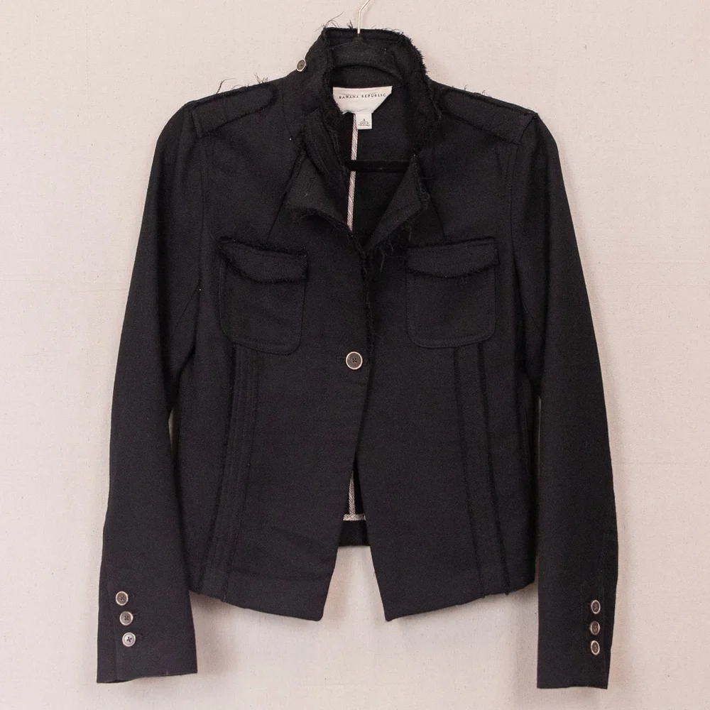 Banana Republic black wool distressed blazer-4